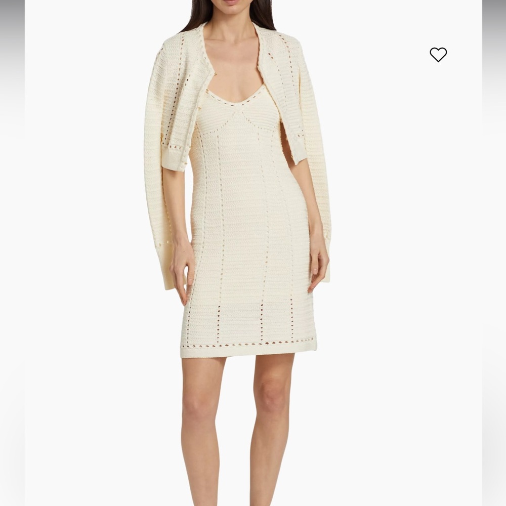 Toccin Thea Pointelle-Knit Cotton Minidress size small Ivory crochet textured
